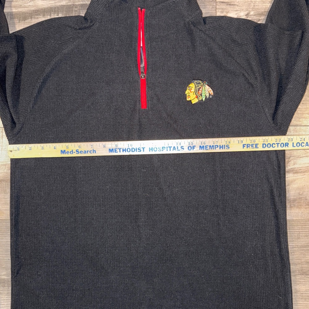 Chicago Blackhawks 1/4 Zip Pullover Mens Large Black NHL Waffle Knit - Picture 5 of 6